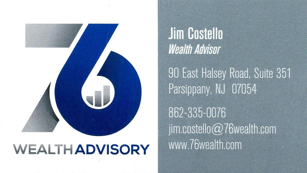 76 Wealth Advisory
<strong>Jim Costello</strong> — Wealth Advisor<br />76 Wealth Advisory<br />90 East Halsey Road, Suite 351, Parsippany, NJ, 07054<br />862-335-0076<br />[url=tel:+18623350076][img]https://izadex.net/themes/izadex/images/contact-phone.png?v=254g71&izphone=tel%3A%2B18623350076[/img][/url] [url=https://www.76wealth.com][img]https://izadex.net/themes/izadex/images/contact-web.png?v=254g71[/img][/url] [url=mailto:jim.costello@76wealth.com][img]https://izadex.net/themes/izadex/images/contact-email.png?v=254g71&izemail=jim.costello%4076wealth.com[/img][/url]
Keywords: Jim Costello 76 Wealth Advisory Wealth Advisor 862-335-0076 jim.costello@76wealth.com https://www.76wealth.com 90 East Halsey Road, Suite 351 Parsippany NJ 07054