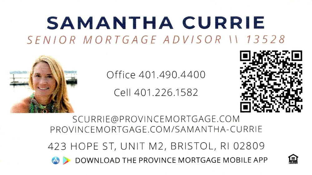 Province Mortgage
<strong>Samantha Currie</strong> — Senior Mortgage Advisor<br />Province Mortgage<br />423 Hope St, Unit M2, Bristol, RI, 02809<br />401-490-4400 office; 401-226-1582 cell<br />[url=tel:40149044004012261582][img]https://izadex.net/themes/izadex/images/contact-phone.png?v=254g71&izphone=tel%3A40149044004012261582[/img][/url] [url=https://provincemortgage.com/samantha-currie][img]https://izadex.net/themes/izadex/images/contact-web.png?v=254g71[/img][/url] [url=mailto:scurrie@provincemortgage.com][img]https://izadex.net/themes/izadex/images/contact-email.png?v=254g71&izemail=scurrie%40provincemortgage.com[/img][/url]
Keywords: Samantha Currie Province Mortgage Senior Mortgage Advisor 401-490-4400 office; 401-226-1582 cell scurrie@provincemortgage.com https://provincemortgage.com/samantha-currie 423 Hope St, Unit M2 Bristol RI 02809 mortgage; mortgage advisor; home loans; lendin