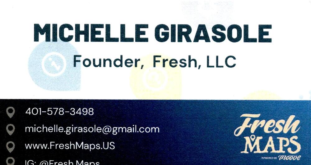 Fresh, LLC / Fresh Maps
<strong>Michelle Girasole</strong> — Founder<br />Fresh, LLC / Fresh Maps<br />401-578-3498<br />[url=tel:+14015783498][img]https://izadex.net/themes/izadex/images/contact-phone.png?v=254g71&izphone=tel%3A%2B14015783498[/img][/url] [url=https://www.FreshMaps.US][img]https://izadex.net/themes/izadex/images/contact-web.png?v=254g71[/img][/url] [url=mailto:michelle.girasole@gmail.com][img]https://izadex.net/themes/izadex/images/contact-email.png?v=254g71&izemail=michelle.girasole%40gmail.com[/img][/url] [url=https://www.instagram.com/Fresh.Maps][img]https://izadex.net/themes/izadex/images/contact-instagram.png?v=254g71[/img][/url]
Keywords: Michelle Girasole Fresh, LLC / Fresh Maps Founder 401-578-3498 michelle.girasole@gmail.com https://www.FreshMaps.US maps; mapping; location services; custom maps; local maps