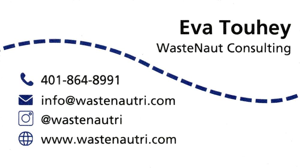 WasteNaut Consulting
<strong>Eva Touhey</strong><br />WasteNaut Consulting<br />401-864-8991<br />[url=tel:+14018648991][img]https://izadex.net/themes/izadex/images/contact-phone.png?v=254g71&izphone=tel%3A%2B14018648991[/img][/url] [url=https://www.wastenautri.com][img]https://izadex.net/themes/izadex/images/contact-web.png?v=254g71[/img][/url] [url=mailto:info@wastenautri.com][img]https://izadex.net/themes/izadex/images/contact-email.png?v=254g71&izemail=info%40wastenautri.com[/img][/url] [url=https://www.instagram.com/wastenautri][img]https://izadex.net/themes/izadex/images/contact-instagram.png?v=254g71[/img][/url]
Keywords: Eva Touhey WasteNaut Consulting 401-864-8991 info@wastenautri.com https://www.wastenautri.com sustainability consulting; waste reduction; composting; zero waste; events