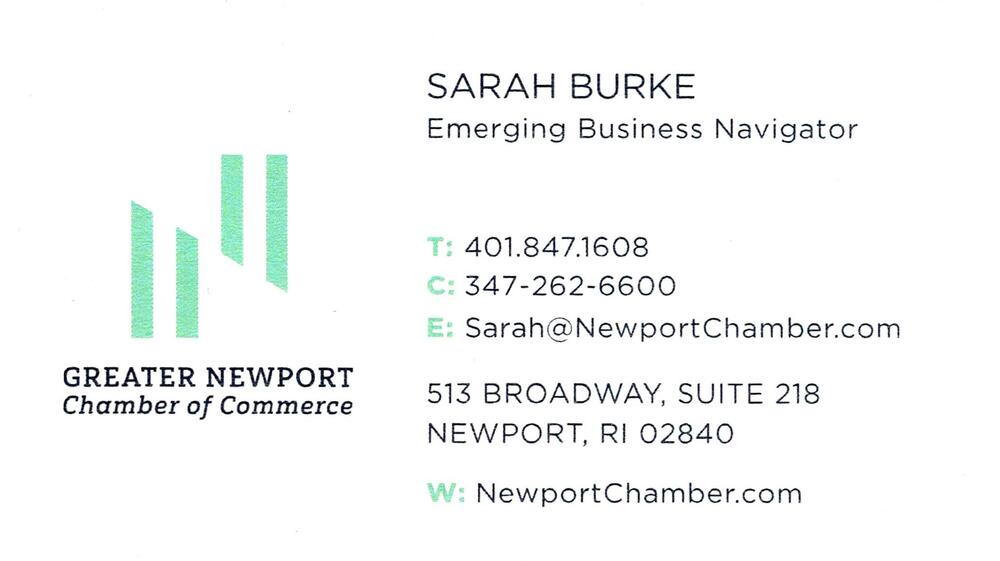 Greater Newport Chamber of Commerce
<strong>Sarah Burke</strong> — Emerging Business Navigator<br />Greater Newport Chamber of Commerce<br />513 Broadway, Suite 218, Newport, RI, 02840<br />401-847-1608 office; 347-262-6600 cell<br />[url=tel:40184716083472626600][img]https://izadex.net/themes/izadex/images/contact-phone.png?v=254g71&izphone=tel%3A40184716083472626600[/img][/url] [url=https://NewportChamber.com][img]https://izadex.net/themes/izadex/images/contact-web.png?v=254g71[/img][/url] [url=mailto:Sarah@NewportChamber.com][img]https://izadex.net/themes/izadex/images/contact-email.png?v=254g71&izemail=Sarah%40NewportChamber.com[/img][/url]
Keywords: Sarah Burke Greater Newport Chamber of Commerce Emerging Business Navigator 401-847-1608 office; 347-262-6600 cell Sarah@NewportChamber.com https://NewportChamber.com 513 Broadway, Suite 218 Newport RI 02840 chamber of commerce; emerging business; busines
