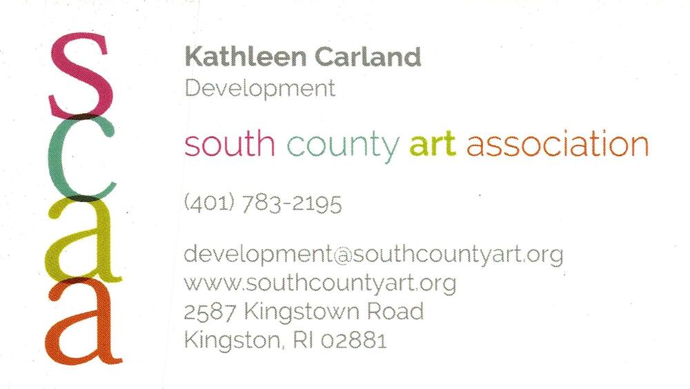 South County Art Association
<strong>Kathleen Carland</strong> — Development<br />South County Art Association<br />2587 Kingstown Road, Kingston, RI, 02881<br />401-783-2195<br />[url=tel:+14017832195][img]https://izadex.net/themes/izadex/images/contact-phone.png?v=254g71&izphone=tel%3A%2B14017832195[/img][/url] [url=https://www.southcountyart.org][img]https://izadex.net/themes/izadex/images/contact-web.png?v=254g71[/img][/url] [url=mailto:development@southcountyart.org][img]https://izadex.net/themes/izadex/images/contact-email.png?v=254g71&izemail=development%40southcountyart.org[/img][/url]
Keywords: Kathleen Carland South County Art Association Development 401-783-2195 development@southcountyart.org https://www.southcountyart.org 2587 Kingstown Road Kingston RI 02881 art association; arts; community organization; development