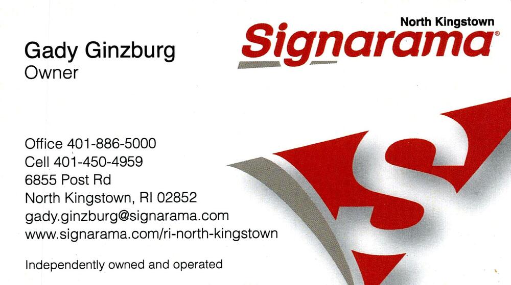 Signarama North Kingstown
<strong>Gady Ginzburg</strong> — Owner<br />Signarama North Kingstown<br />6855 Post Rd, North Kingstown, RI, 02852<br />401-886-5000 / 401-450-4959<br />[url=tel:40188650004014504959][img]https://izadex.net/themes/izadex/images/contact-phone.png?v=254g71&izphone=tel%3A40188650004014504959[/img][/url] [url=https://www.signarama.com/ri-north-kingstown][img]https://izadex.net/themes/izadex/images/contact-web.png?v=254g71[/img][/url] [url=mailto:gady.ginzburg@signarama.com][img]https://izadex.net/themes/izadex/images/contact-email.png?v=254g71&izemail=gady.ginzburg%40signarama.com[/img][/url]
Keywords: Gady Ginzburg Signarama North Kingstown Owner 401-886-5000 / 401-450-4959 gady.ginzburg@signarama.com www.signarama.com/ri-north-kingstown 6855 Post Rd North Kingstown RI 02852