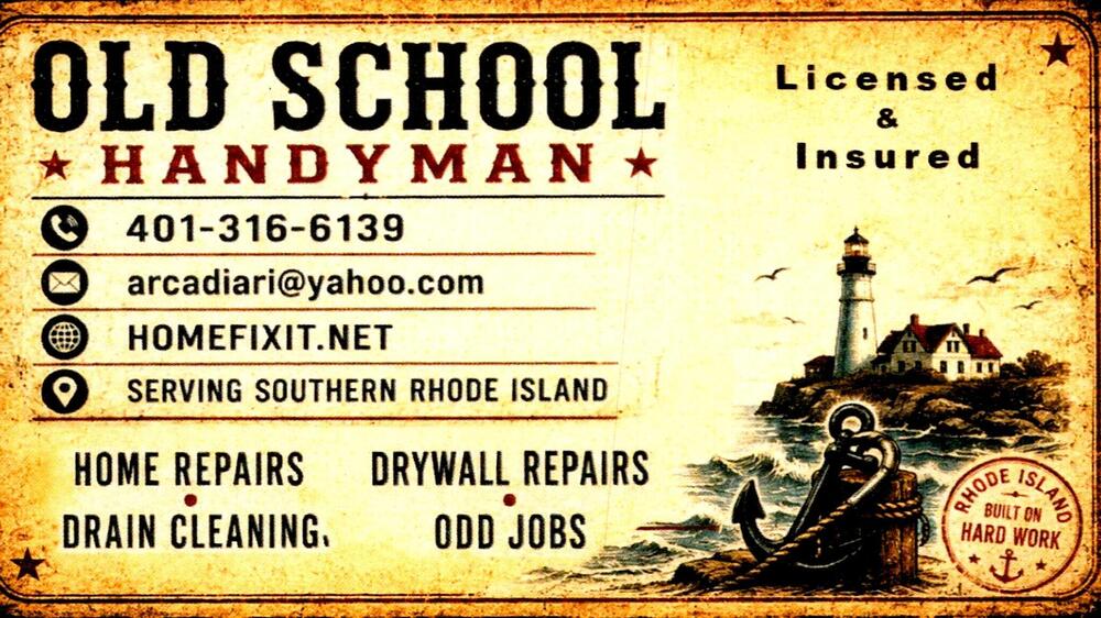 Old School Handyman
Old School Handyman<br />RI<br />401-316-6139<br />[url=tel:+14013166139][img]https://izadex.net/themes/izadex/images/contact-phone.png?v=254g71&izphone=tel%3A%2B14013166139[/img][/url] [url=https://homefixit.net][img]https://izadex.net/themes/izadex/images/contact-web.png?v=254g71[/img][/url] [url=mailto:arcadiari@yahoo.com][img]https://izadex.net/themes/izadex/images/contact-email.png?v=254g71&izemail=arcadiari%40yahoo.com[/img][/url]
Keywords: Old School Handyman 401-316-6139 arcadiari@yahoo.com https://homefixit.net RI