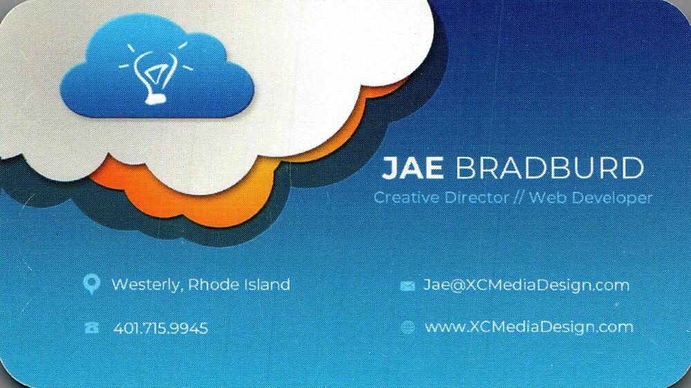 XC Media Design
<strong>Jae Bradburd</strong> — Creative Director // Web Developer<br />XC Media Design<br />Westerly, RI<br />401-715-9945<br />[url=tel:+14017159945][img]https://izadex.net/themes/izadex/images/contact-phone.png?v=254g71&izphone=tel%3A%2B14017159945[/img][/url] [url=https://www.XCMediaDesign.com][img]https://izadex.net/themes/izadex/images/contact-web.png?v=254g71[/img][/url] [url=mailto:Jae@XCMediaDesign.com][img]https://izadex.net/themes/izadex/images/contact-email.png?v=254g71&izemail=Jae%40XCMediaDesign.com[/img][/url]
Keywords: Jae Bradburd XC Media Design Creative Director // Web Developer 401-715-9945 Jae@XCMediaDesign.com www.XCMediaDesign.com Westerly RI