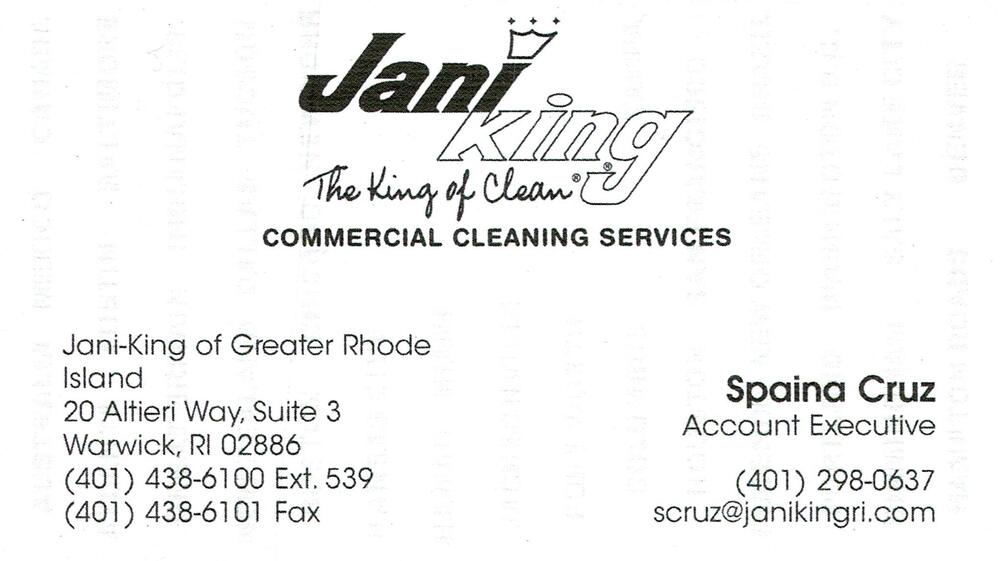 Jani-King of Greater Rhode Island
<strong>Spaina Cruz</strong> — Account Executive<br />Jani-King of Greater Rhode Island<br />20 Altieri Way, Suite 3, Warwick, RI, 02886<br />401-438-6100 Ext. 539 / 401-298-0637<br />[url=tel:40143861005394012980637][img]https://izadex.net/themes/izadex/images/contact-phone.png?v=254g71&izphone=tel%3A40143861005394012980637[/img][/url] [url=mailto:scruz@janikingri.com][img]https://izadex.net/themes/izadex/images/contact-email.png?v=254g71&izemail=scruz%40janikingri.com[/img][/url]
Keywords: Spaina Cruz Jani-King of Greater Rhode Island Account Executive 401-438-6100 Ext. 539 / 401-298-0637 scruz@janikingri.com 20 Altieri Way, Suite 3 Warwick RI 02886