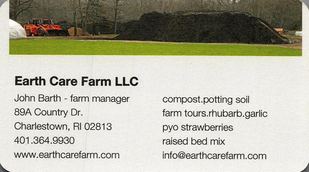 Earth Care Farm LLC
<strong>John Barth</strong> — Farm Manager<br />Earth Care Farm LLC<br />89A Country Dr., Charlestown, RI, 02813<br />401-364-9930<br />[url=tel:+14013649930][img]https://izadex.net/themes/izadex/images/contact-phone.png?v=254g71&izphone=tel%3A%2B14013649930[/img][/url] [url=https://www.earthcarefarm.com][img]https://izadex.net/themes/izadex/images/contact-web.png?v=254g71[/img][/url] [url=mailto:info@earthcarefarm.com][img]https://izadex.net/themes/izadex/images/contact-email.png?v=254g71&izemail=info%40earthcarefarm.com[/img][/url]
Keywords: John Barth Earth Care Farm LLC Farm Manager 401-364-9930 info@earthcarefarm.com https://www.earthcarefarm.com 89A Country Dr. Charlestown RI 02813
