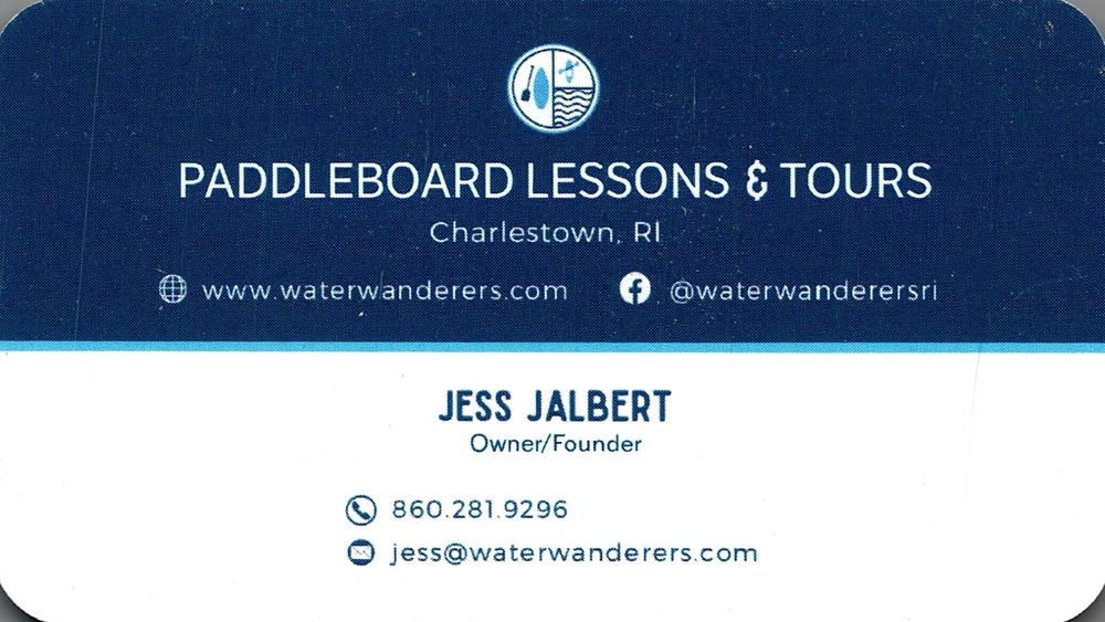 Water Wanderers
<strong>Jess Jalbert</strong> — Owner/Founder<br />Water Wanderers<br />Charlestown, RI<br />860-281-9296<br />[url=tel:+18602819296][img]https://izadex.net/themes/izadex/images/contact-phone.png?v=254g71&izphone=tel%3A%2B18602819296[/img][/url] [url=https://www.waterwanderers.com][img]https://izadex.net/themes/izadex/images/contact-web.png?v=254g71[/img][/url] [url=mailto:jess@waterwanderers.com][img]https://izadex.net/themes/izadex/images/contact-email.png?v=254g71&izemail=jess%40waterwanderers.com[/img][/url] [url=https://www.facebook.com/waterwanderersri][img]https://izadex.net/themes/izadex/images/contact-facebook.png?v=254g71[/img][/url]
Keywords: Jess Jalbert Water Wanderers Owner/Founder 860-281-9296 jess@waterwanderers.com https://www.waterwanderers.com Charlestown RI paddleboard lessons; paddleboard tours; water recreation