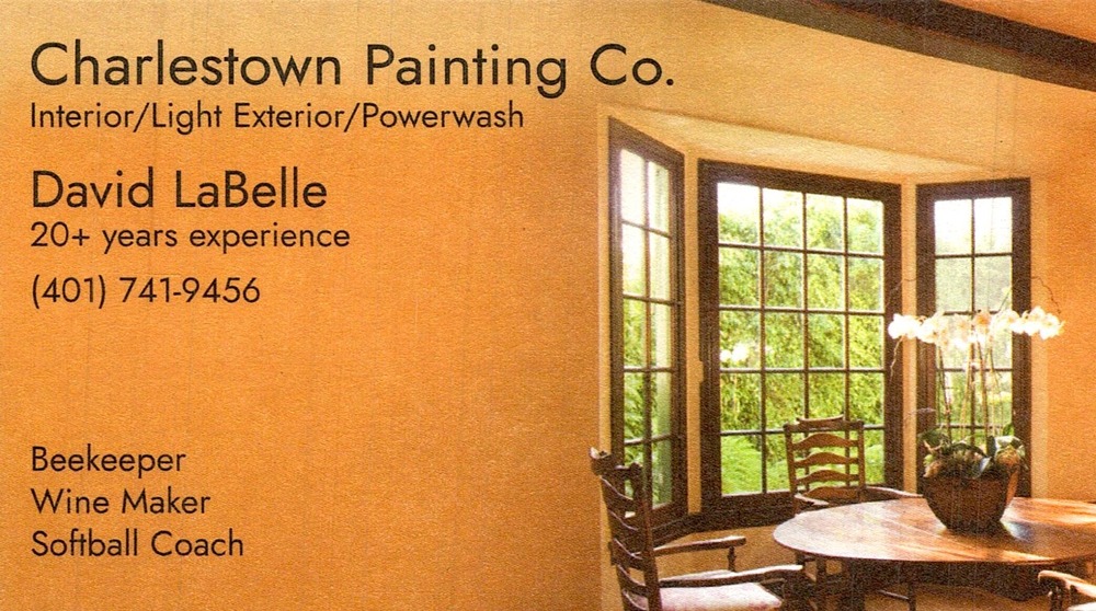 Charlestown Painting Co.
<strong>David LaBelle</strong><br />Charlestown Painting Co.<br />401-741-9456<br />[url=tel:+14017419456][img]https://izadex.net/themes/izadex/images/contact-phone.png?v=254g71&izphone=tel%3A%2B14017419456[/img][/url]
Keywords: David LaBelle Charlestown Painting Co. 401-741-9456 interior painting; light exterior painting; power washing