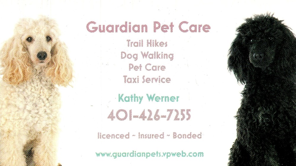 Guardian Pet Care
<strong>Kathy Werner</strong><br />Guardian Pet Care<br />401-426-7255<br />[url=tel:+14014267255][img]https://izadex.net/themes/izadex/images/contact-phone.png?v=254g71&izphone=tel%3A%2B14014267255[/img][/url] [url=https://www.guardianpets.vpweb.com][img]https://izadex.net/themes/izadex/images/contact-web.png?v=254g71[/img][/url]
Keywords: Kathy Werner Guardian Pet Care 401-426-7255 https://www.guardianpets.vpweb.com trail hikes; dog walking; pet care; pet taxi service