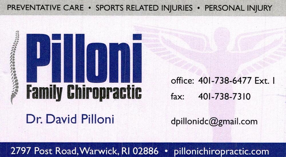 Pilloni Family Chiropractic
<strong>Dr. David Pilloni</strong> — Chiropractor<br />Pilloni Family Chiropractic<br />2797 Post Road, Warwick, RI, 02886<br />401-738-6477 Ext. 1<br />[url=tel:+14017386477;ext=1][img]https://izadex.net/themes/izadex/images/contact-phone.png?v=254g71&izphone=tel%3A%2B14017386477%3Bext%3D1[/img][/url] [url=https://pillonichiropractic.com][img]https://izadex.net/themes/izadex/images/contact-web.png?v=254g71[/img][/url] [url=mailto:dpillonidc@gmail.com][img]https://izadex.net/themes/izadex/images/contact-email.png?v=254g71&izemail=dpillonidc%40gmail.com[/img][/url]
Keywords: Dr. David Pilloni Pilloni Family Chiropractic Chiropractor 401-738-6477 Ext. 1 dpillonidc@gmail.com https://pillonichiropractic.com 2797 Post Road Warwick RI 02886