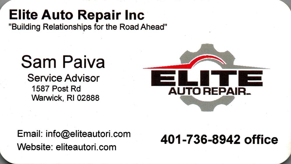 Elite Auto Repair Inc
<strong>Sam Paiva</strong> — Service Advisor<br />Elite Auto Repair Inc<br />1587 Post Rd, Warwick, RI, 02888<br />401-736-8942<br />[url=tel:+14017368942][img]https://izadex.net/themes/izadex/images/contact-phone.png?v=254g71&izphone=tel%3A%2B14017368942[/img][/url] [url=https://eliteautori.com][img]https://izadex.net/themes/izadex/images/contact-web.png?v=254g71[/img][/url] [url=mailto:info@eliteautori.com][img]https://izadex.net/themes/izadex/images/contact-email.png?v=254g71&izemail=info%40eliteautori.com[/img][/url]
Keywords: Sam Paiva Elite Auto Repair Inc Service Advisor 401-736-8942 info@eliteautori.com https://eliteautori.com 1587 Post Rd Warwick RI 02888