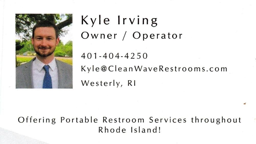 CleanWave Solutions Inc
<strong>Kyle Irving</strong> — Owner / Operator<br />CleanWave Solutions Inc<br />Westerly, RI<br />401-404-4250<br />[url=tel:+14014044250][img]https://izadex.net/themes/izadex/images/contact-phone.png?v=254g71&izphone=tel%3A%2B14014044250[/img][/url] [url=https://CleanWaveRestrooms.com][img]https://izadex.net/themes/izadex/images/contact-web.png?v=254g71[/img][/url] [url=mailto:Kyle@CleanWaveRestrooms.com][img]https://izadex.net/themes/izadex/images/contact-email.png?v=254g71&izemail=Kyle%40CleanWaveRestrooms.com[/img][/url]
Keywords: Kyle Irving CleanWave Solutions Inc Owner / Operator 401-404-4250 Kyle@CleanWaveRestrooms.com https://CleanWaveRestrooms.com Westerly RI