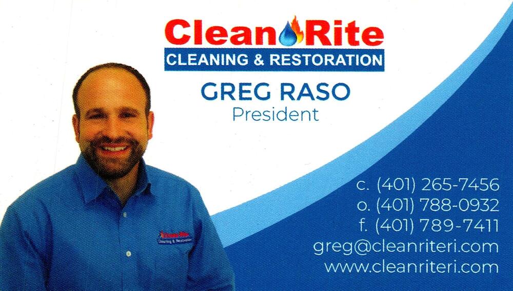 Clean Rite Cleaning & Restoration
<strong>Greg Raso</strong> — President<br />Clean Rite Cleaning & Restoration<br />401-265-7456 / 401-788-0932<br />[url=tel:40126574564017880932][img]https://izadex.net/themes/izadex/images/contact-phone.png?v=254g71&izphone=tel%3A40126574564017880932[/img][/url] [url=https://www.cleanriteri.com][img]https://izadex.net/themes/izadex/images/contact-web.png?v=254g71[/img][/url] [url=mailto:greg@cleanriteri.com][img]https://izadex.net/themes/izadex/images/contact-email.png?v=254g71&izemail=greg%40cleanriteri.com[/img][/url]
Keywords: Greg Raso Clean Rite Cleaning & Restoration President 401-265-7456 / 401-788-0932 greg@cleanriteri.com https://www.cleanriteri.com