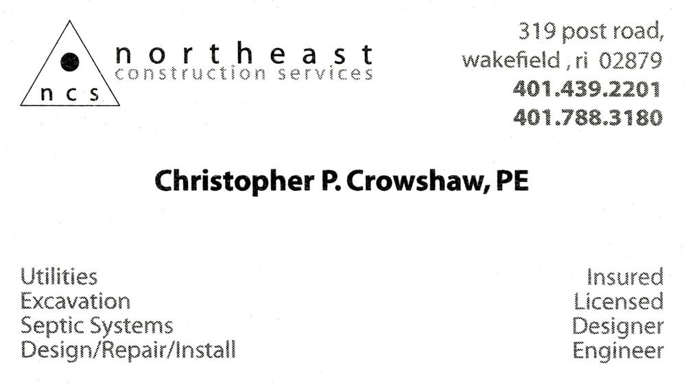 Northeast Construction Services
<strong>Christopher P. Crowshaw, PE</strong><br />Northeast Construction Services<br />319 Post Road, Wakefield, RI, 02879<br />401-439-2201 / 401-788-3180<br />[url=tel:40143922014017883180][img]https://izadex.net/themes/izadex/images/contact-phone.png?v=254g71&izphone=tel%3A40143922014017883180[/img][/url]
Keywords: Christopher P. Crowshaw, PE Northeast Construction Services 401-439-2201 / 401-788-3180 319 Post Road Wakefield RI 02879