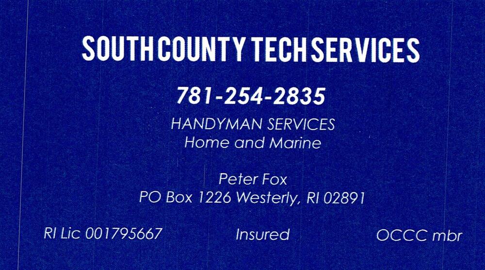 Southcounty Tech Services
<strong>Peter Fox</strong><br />Southcounty Tech Services<br />PO Box 1226, Westerly, RI, 02891<br />781-254-2835<br />[url=tel:+17812542835][img]https://izadex.net/themes/izadex/images/contact-phone.png?v=254g71&izphone=tel%3A%2B17812542835[/img][/url]
Keywords: Peter Fox Southcounty Tech Services 781-254-2835 PO Box 1226 Westerly RI 02891