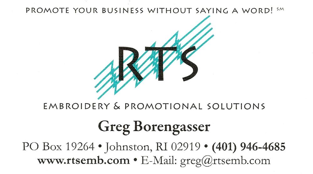 RTS Embroidery & Promotional Solutions
<strong>Greg Borengasser</strong><br />RTS Embroidery & Promotional Solutions<br />PO Box 19264, Johnston, RI, 02919<br />401-946-4685<br />[url=tel:+14019464685][img]https://izadex.net/themes/izadex/images/contact-phone.png?v=254g71&izphone=tel%3A%2B14019464685[/img][/url] [url=https://www.rtsemb.com][img]https://izadex.net/themes/izadex/images/contact-web.png?v=254g71[/img][/url] [url=mailto:greg@rtsemb.com][img]https://izadex.net/themes/izadex/images/contact-email.png?v=254g71&izemail=greg%40rtsemb.com[/img][/url]
Keywords: Greg Borengasser RTS Embroidery & Promotional Solutions 401-946-4685 greg@rtsemb.com https://www.rtsemb.com PO Box 19264 Johnston RI 02919