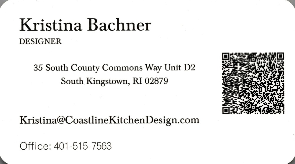 Coastline Kitchen Design
<strong>Kristina Bachner</strong> — Designer<br />Coastline Kitchen Design<br />35 South County Commons Way, Unit D2, South Kingstown, RI, 02879<br />401-515-7563<br />[url=tel:+14015157563][img]https://izadex.net/themes/izadex/images/contact-phone.png?v=254g71&izphone=tel%3A%2B14015157563[/img][/url] [url=mailto:Kristina@CoastlineKitchenDesign.com][img]https://izadex.net/themes/izadex/images/contact-email.png?v=254g71&izemail=Kristina%40CoastlineKitchenDesign.com[/img][/url]
Keywords: Kristina Bachner Coastline Kitchen Design Designer 401-515-7563 Kristina@CoastlineKitchenDesign.com 35 South County Commons Way, Unit D2 South Kingstown RI 02879 design; kitchen design