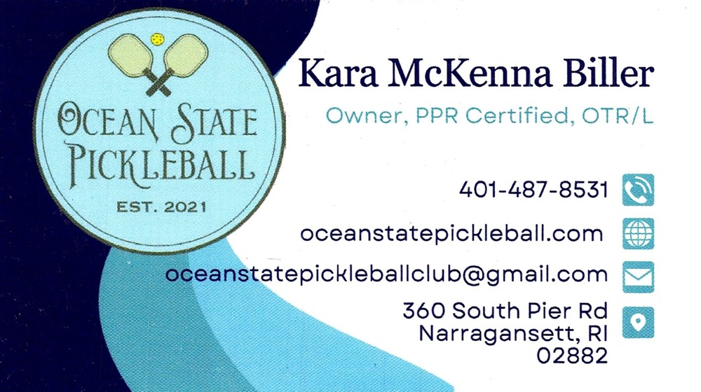 Ocean State Pickleball
<strong>Kara McKenna Biller, OTR/L</strong> — Owner, PPR Certified<br />Ocean State Pickleball<br />360 South Pier Rd, Narragansett, RI, 02882<br />401-487-8531<br />[url=tel:+14014878531][img]https://izadex.net/themes/izadex/images/contact-phone.png?v=254g71&izphone=tel%3A%2B14014878531[/img][/url] [url=https://oceanstatepickleball.com][img]https://izadex.net/themes/izadex/images/contact-web.png?v=254g71[/img][/url] [url=mailto:oceanstatepickleballclub@gmail.com][img]https://izadex.net/themes/izadex/images/contact-email.png?v=254g71&izemail=oceanstatepickleballclub%40gmail.com[/img][/url]
Keywords: Kara McKenna Biller, OTR/L Ocean State Pickleball Owner, PPR Certified 401-487-8531 oceanstatepickleballclub@gmail.com https://oceanstatepickleball.com 360 South Pier Rd Narragansett RI 02882 pickleball