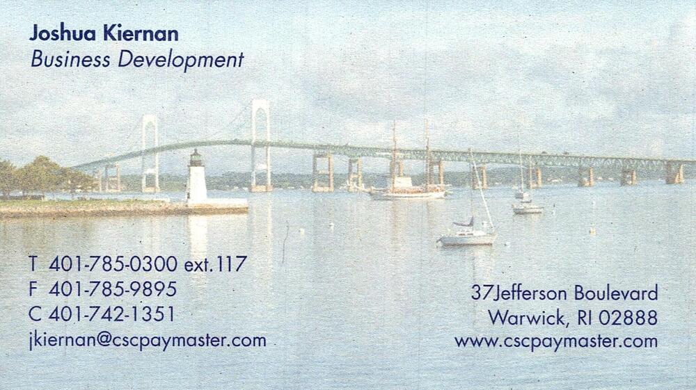 cscpaymaster.com
<strong>Joshua Kiernan</strong> — Business Development<br />cscpaymaster.com<br />37 Jefferson Boulevard, Warwick, RI, 02888<br />401-785-0300 ext. 117 / 401-742-1351<br />[url=tel:40178503001174017421351][img]https://izadex.net/themes/izadex/images/contact-phone.png?v=254g71&izphone=tel%3A40178503001174017421351[/img][/url] [url=https://www.cscpaymaster.com][img]https://izadex.net/themes/izadex/images/contact-web.png?v=254g71[/img][/url] [url=mailto:jkiernan@cscpaymaster.com][img]https://izadex.net/themes/izadex/images/contact-email.png?v=254g71&izemail=jkiernan%40cscpaymaster.com[/img][/url]
Keywords: Joshua Kiernan cscpaymaster.com Business Development 401-785-0300 ext. 117 / 401-742-1351 jkiernan@cscpaymaster.com https://www.cscpaymaster.com 37 Jefferson Boulevard Warwick RI 02888