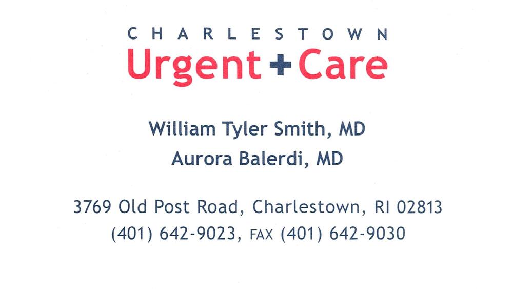 Charlestown Urgent Care
<strong>William Tyler Smith, MD / Aurora Balerdi, MD</strong><br />Charlestown Urgent Care<br />3769 Old Post Road, Charlestown, RI, 02813<br />401-642-9023<br />[url=tel:+14016429023][img]https://izadex.net/themes/izadex/images/contact-phone.png?v=254g71&izphone=tel%3A%2B14016429023[/img][/url]
Keywords: William Tyler Smith, MD / Aurora Balerdi, MD Charlestown Urgent Care 401-642-9023 3769 Old Post Road Charlestown RI 02813