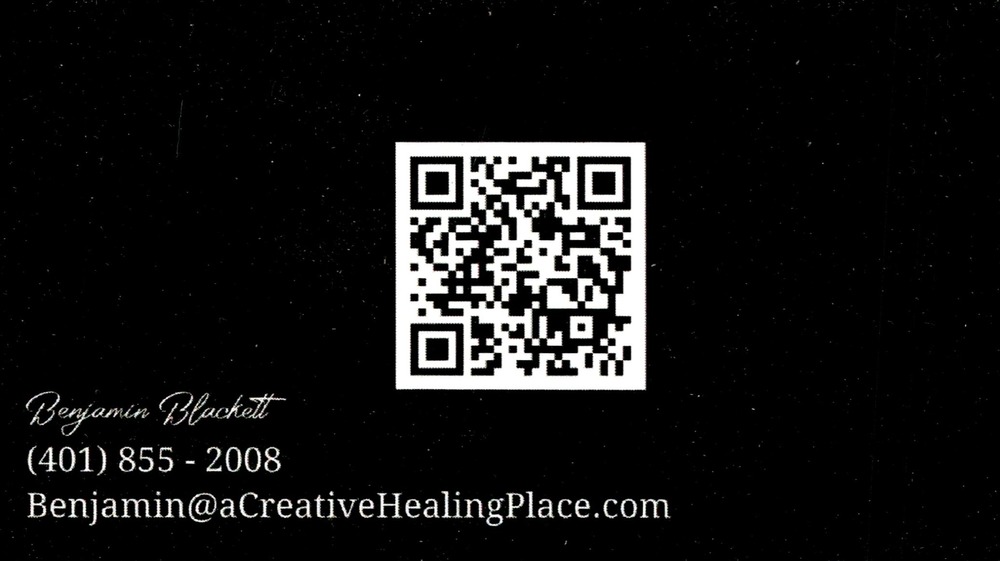 A Creative Healing Place
<strong>Benjamin Blackett</strong><br />A Creative Healing Place<br />401-855-2008<br />[url=tel:+14018552008][img]https://izadex.net/themes/izadex/images/contact-phone.png?v=254g71&izphone=tel%3A%2B14018552008[/img][/url] [url=mailto:Benjamin@aCreativeHealingPlace.com][img]https://izadex.net/themes/izadex/images/contact-email.png?v=254g71&izemail=Benjamin%40aCreativeHealingPlace.com[/img][/url]
Keywords: Benjamin Blackett A Creative Healing Place 401-855-2008 Benjamin@aCreativeHealingPlace.com