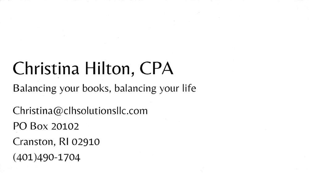 Christina Hilton, CPA
<strong>Christina Hilton, CPA</strong><br />Christina Hilton, CPA<br />PO Box 20102, Cranston, RI, 02910<br />401-490-1704<br />[url=tel:+14014901704][img]https://izadex.net/themes/izadex/images/contact-phone.png?v=254g71&izphone=tel%3A%2B14014901704[/img][/url] [url=mailto:Christina@clhsolutionsllc.com][img]https://izadex.net/themes/izadex/images/contact-email.png?v=254g71&izemail=Christina%40clhsolutionsllc.com[/img][/url]
Keywords: Christina Hilton, CPA Christina Hilton, CPA 401-490-1704 Christina@clhsolutionsllc.com PO Box 20102 Cranston RI 02910