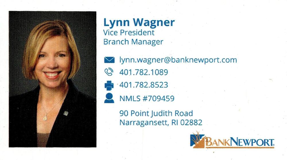 BankNewport
<strong>Lynn Wagner</strong> — Vice President / Branch Manager<br />BankNewport<br />90 Point Judith Road, Narragansett, RI, 02882<br />401-782-1089<br />[url=tel:+14017821089][img]https://izadex.net/themes/izadex/images/contact-phone.png?v=254g71&izphone=tel%3A%2B14017821089[/img][/url] [url=mailto:lynn.wagner@banknewport.com][img]https://izadex.net/themes/izadex/images/contact-email.png?v=254g71&izemail=lynn.wagner%40banknewport.com[/img][/url]
Keywords: Lynn Wagner BankNewport Vice President / Branch Manager 401-782-1089 lynn.wagner@banknewport.com 90 Point Judith Road Narragansett RI 02882