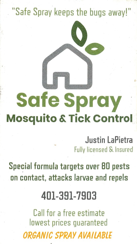 Safe Spray Mosquito & Tick Control
<strong>Justin LaPietra</strong> — Owner / Operator<br />Safe Spray Mosquito & Tick Control<br />RI<br />401-391-7903<br />[url=tel:+14013917903][img]https://izadex.net/themes/izadex/images/contact-phone.png?v=254g71&izphone=tel%3A%2B14013917903[/img][/url]
Keywords: Justin LaPietra Safe Spray Mosquito & Tick Control Owner / Operator 401-391-7903 RI mosquito control; tick control; pest control; organic spray; insect control; outdoor pest treatment